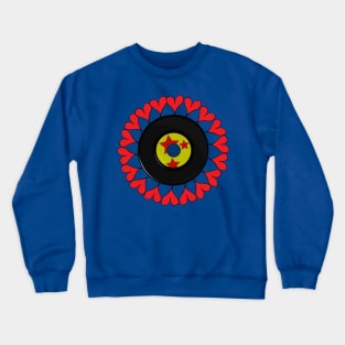 Vinyl love, A pretty, cute, beautiful design with vinyl record surrounded with red hearts. Crewneck Sweatshirt